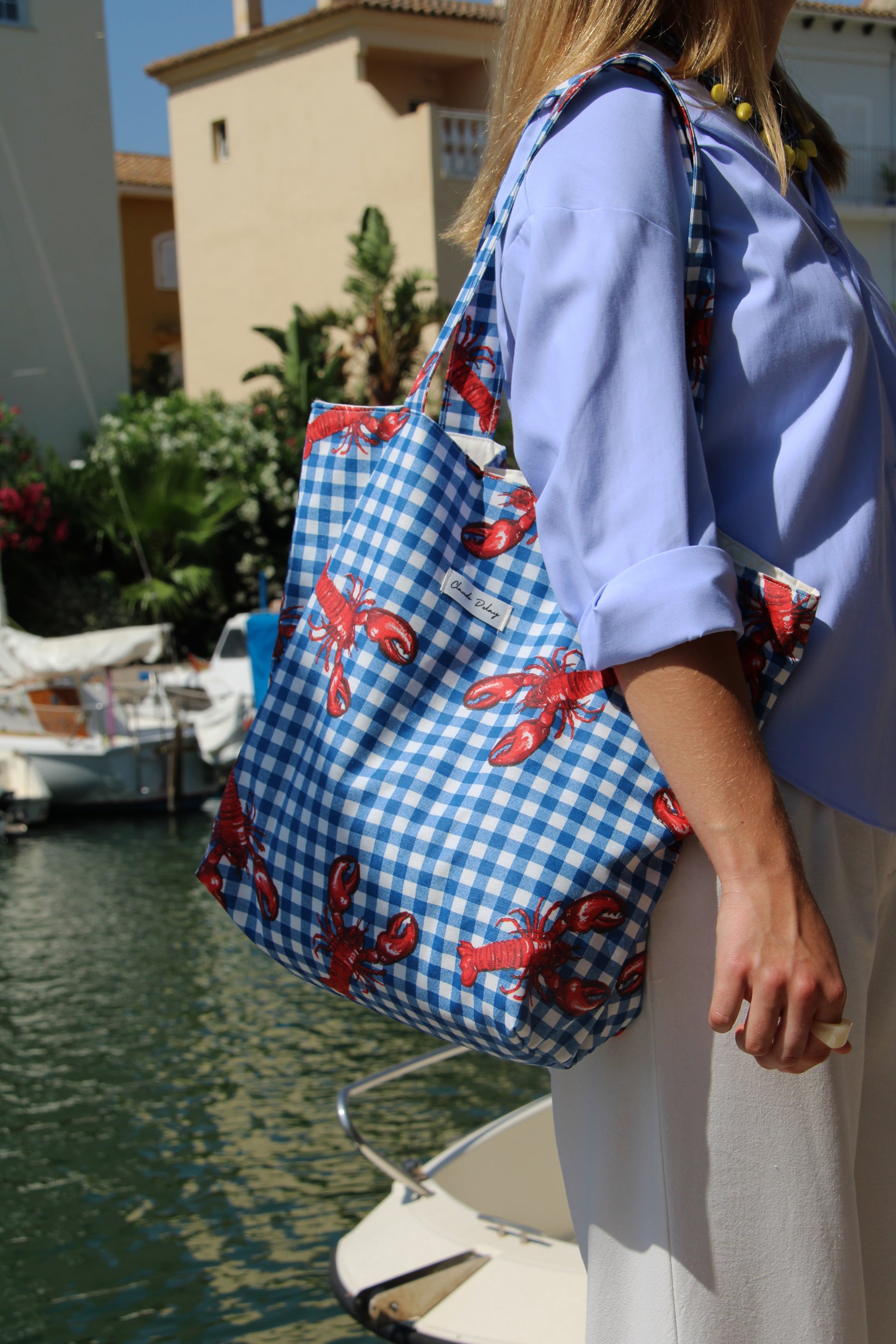 Bolso vichy azul langostas