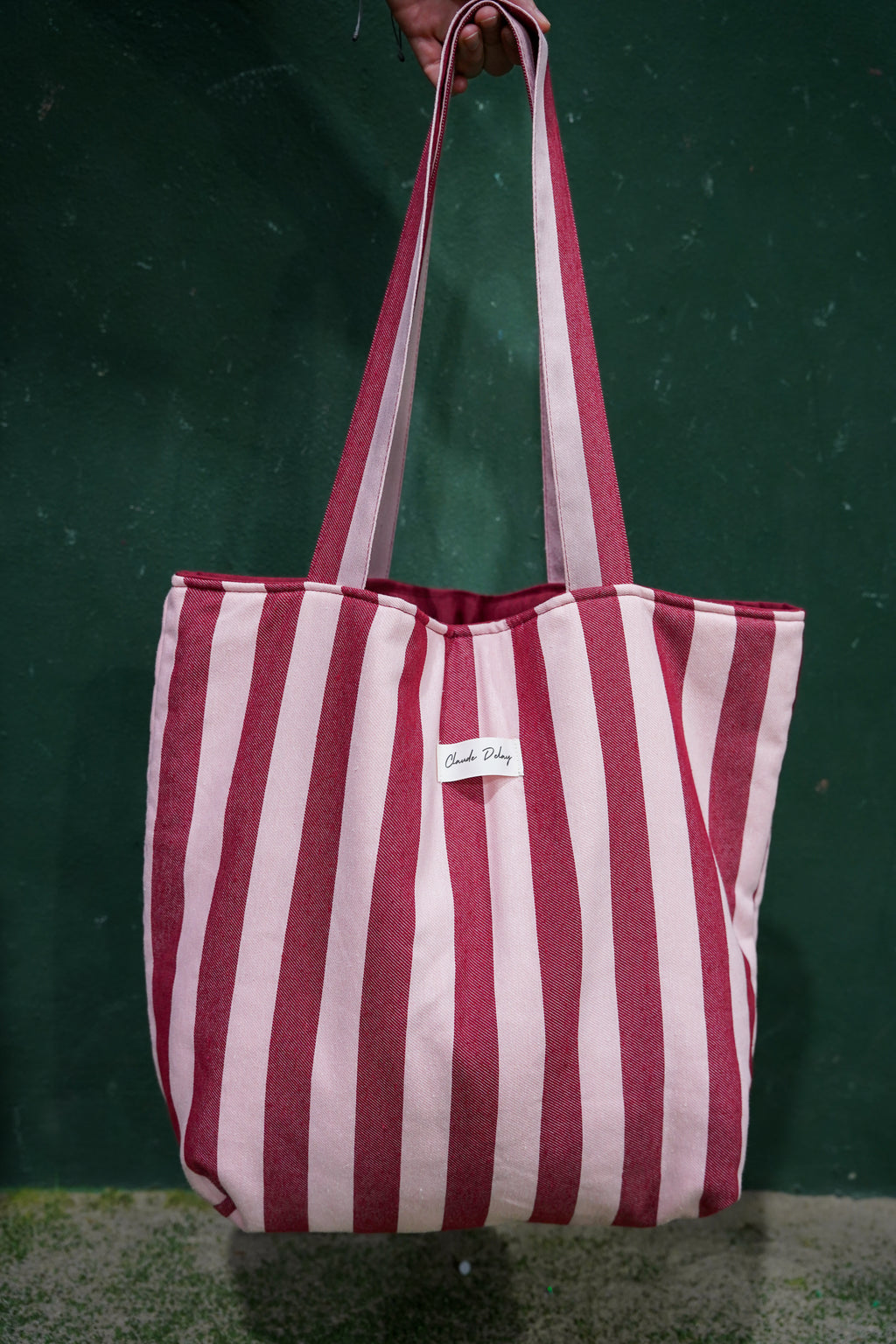 Bolso rayas granate y rosa