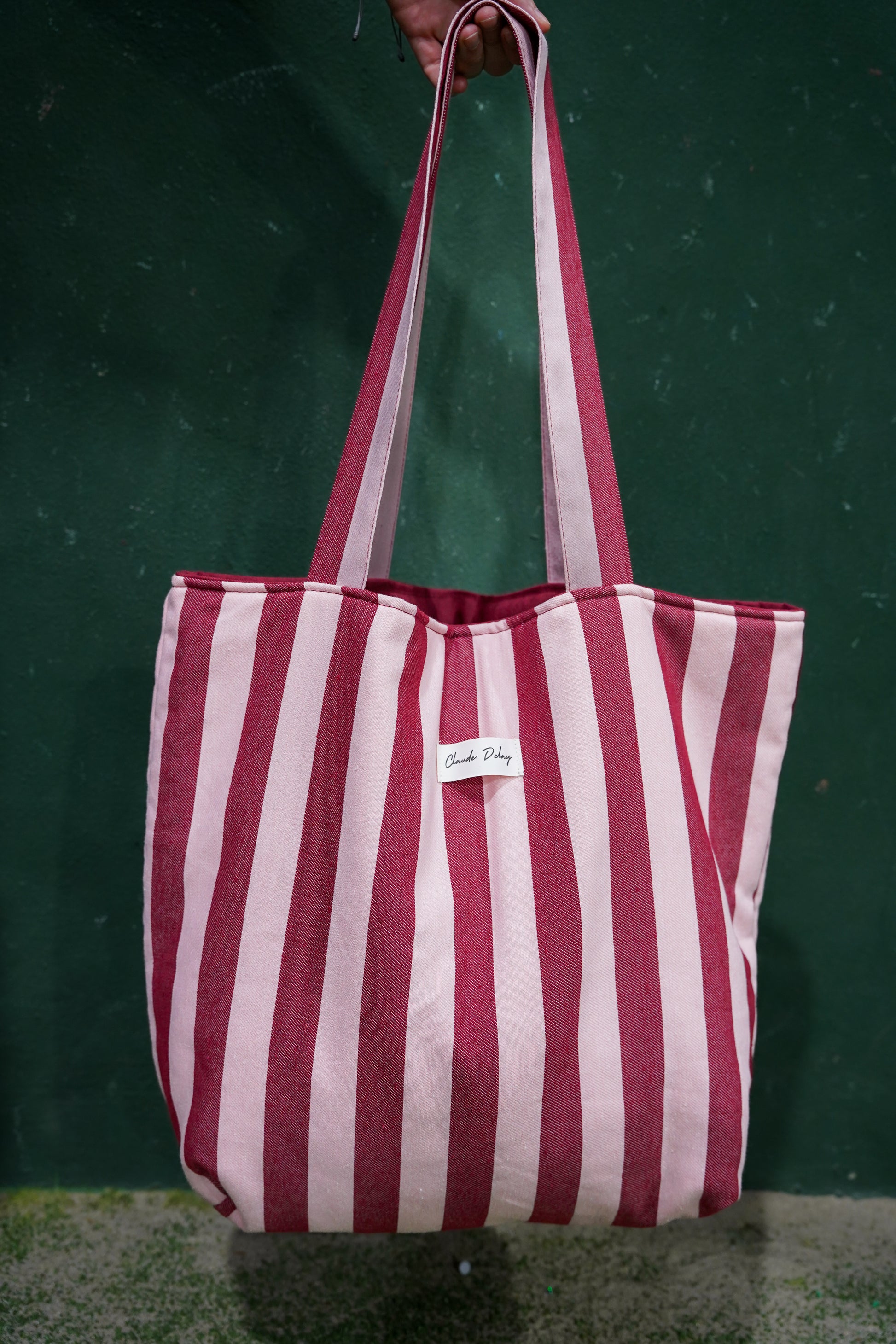 Bolso rayas granate y rosa