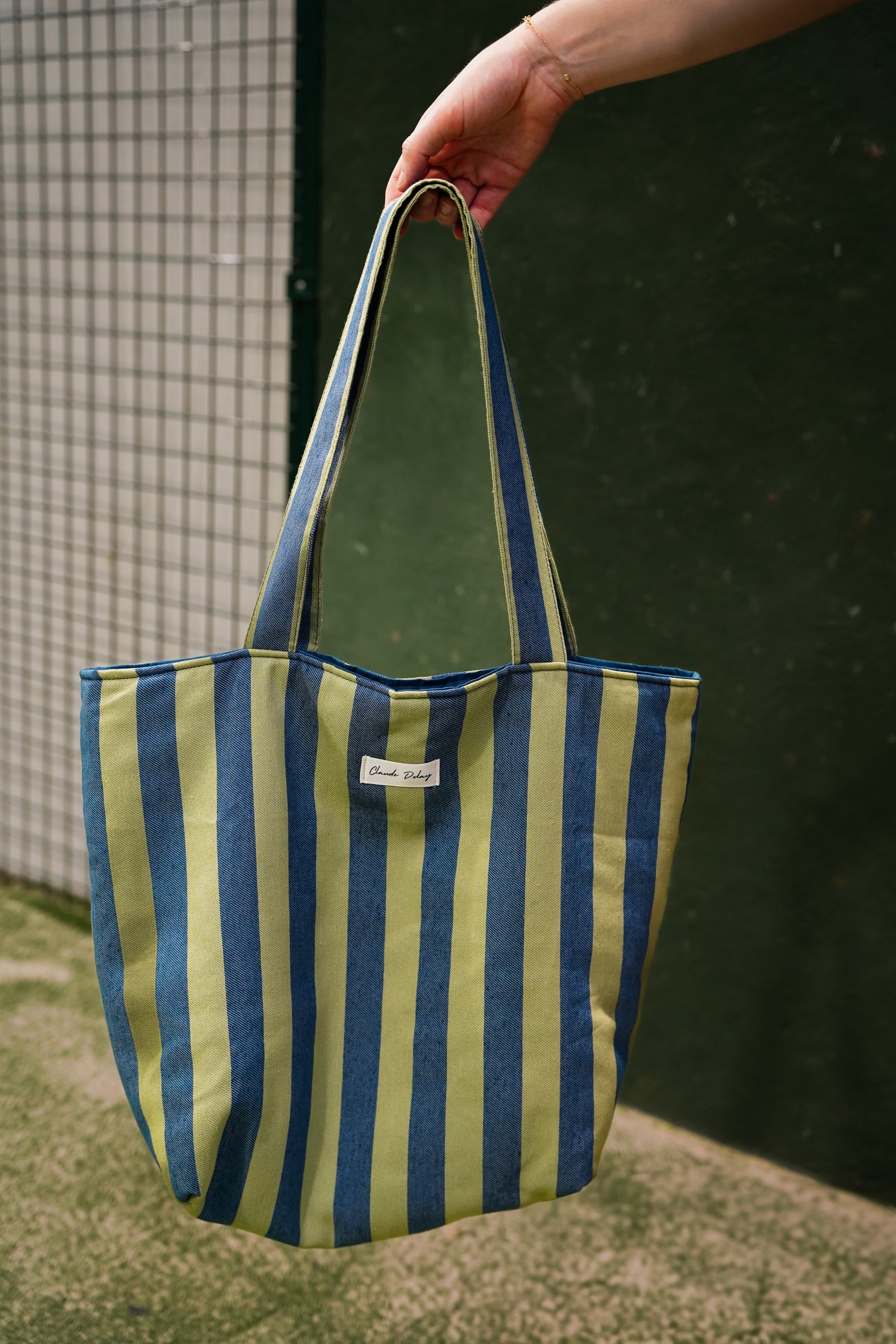 Bolso rayas azul y verde