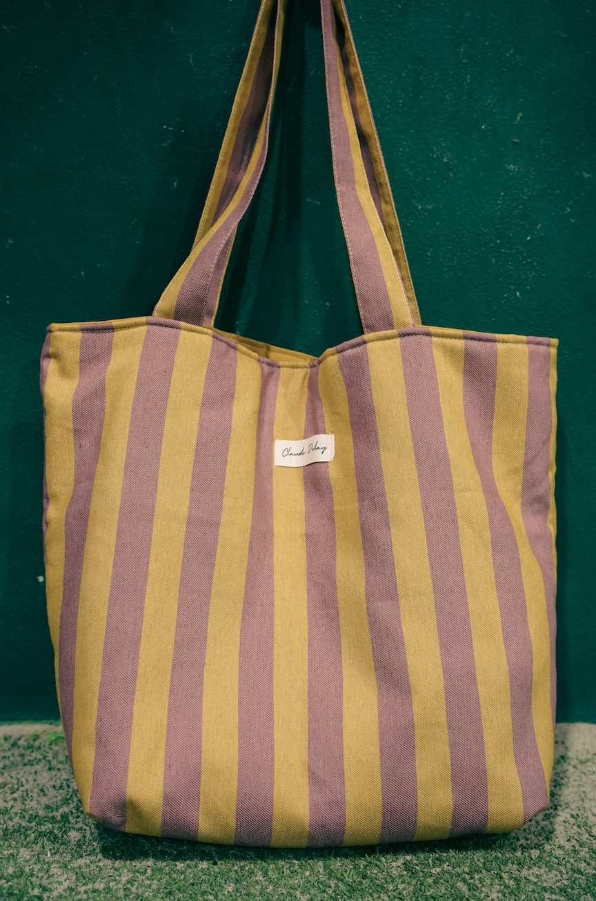 Bolso rayas mostaza y rosa