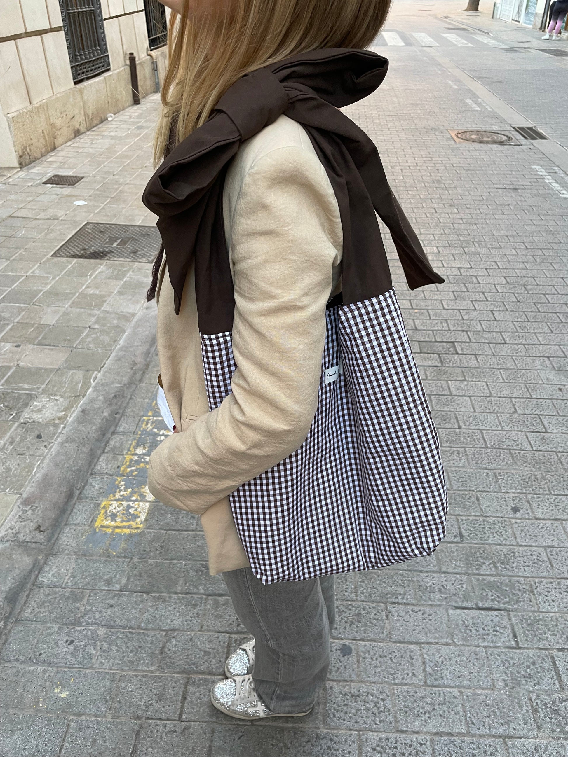 Bolso vichy chocolate con lazada